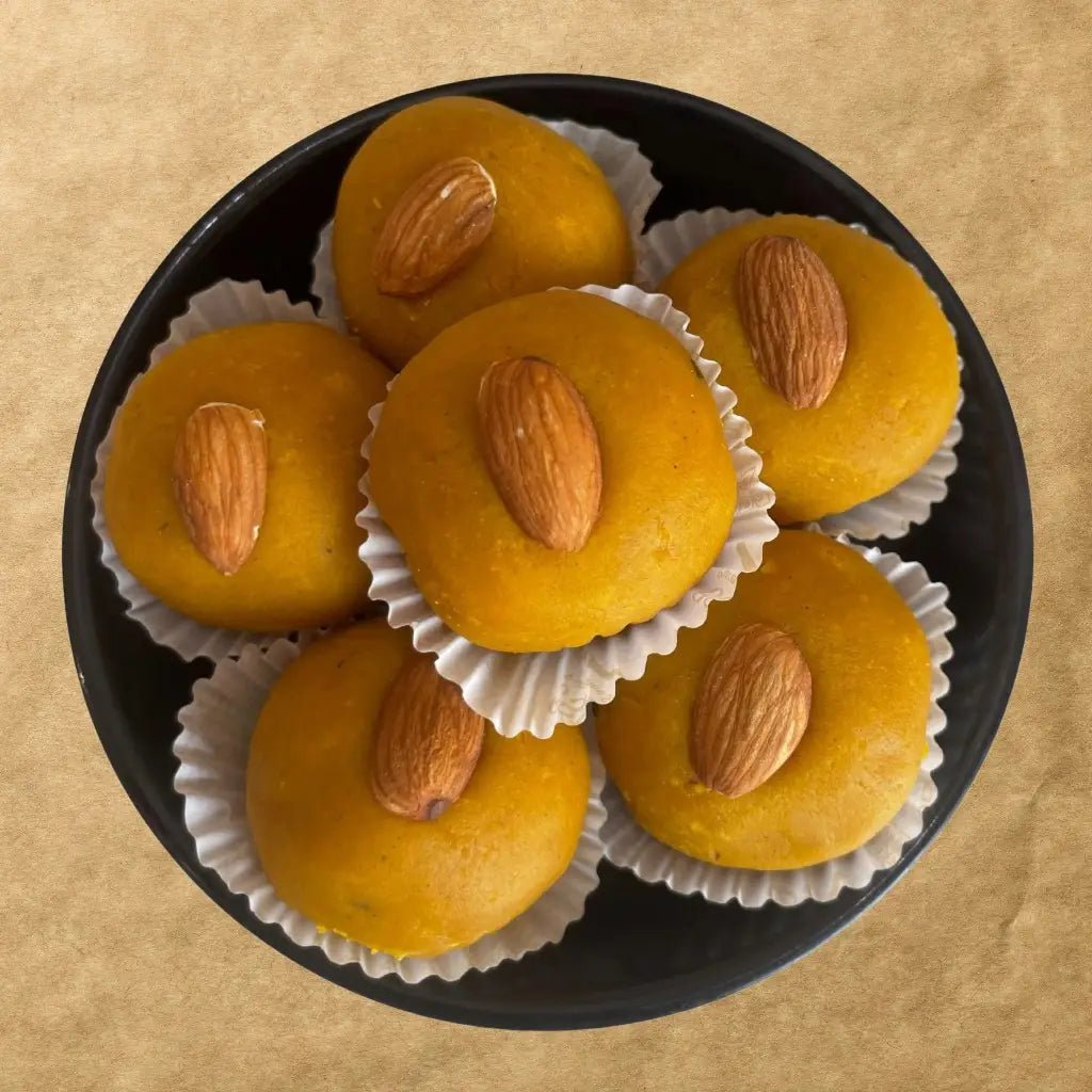 Bandar Laddu – soft and crumbly Andhra sweet from Estaa Sweets Bangalore, made with gram flour, jaggery, and ghee, a coastal specialty from Machilipatnam at Estaa Sweets, Bangalore