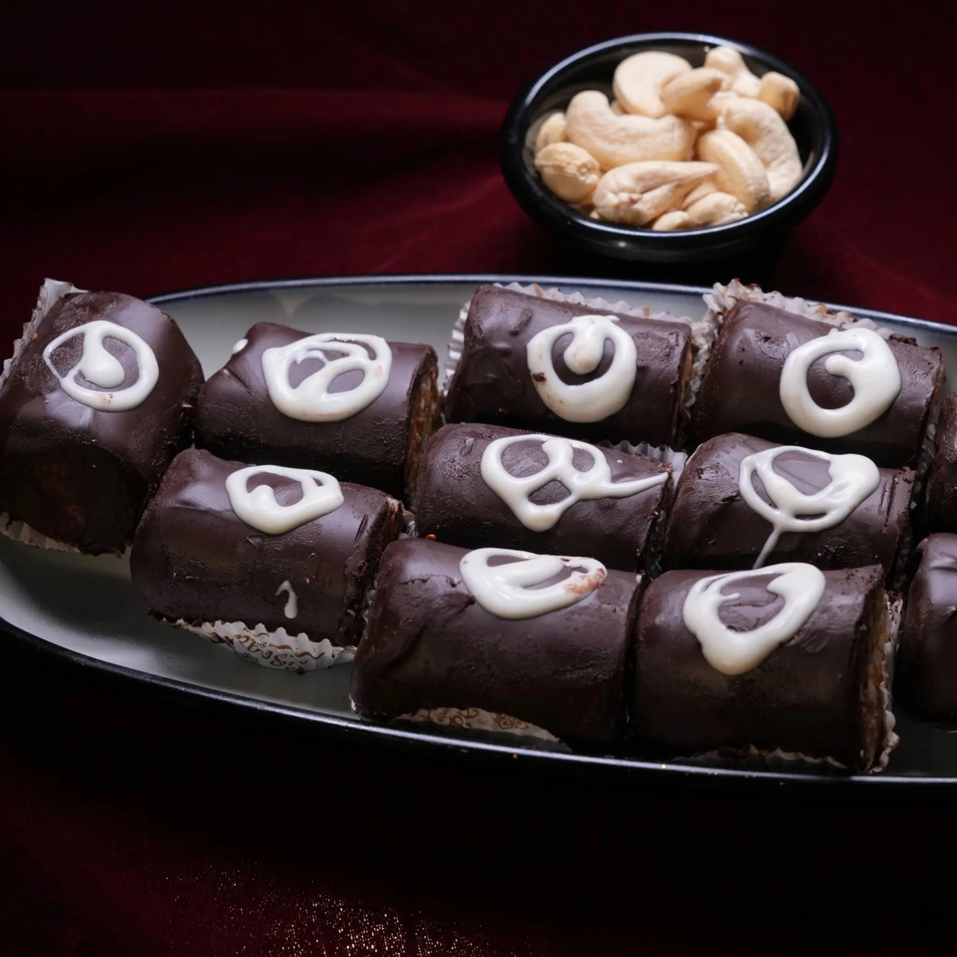 Rich Chocolate Dry Fruit Roll filled Dry Fruits, premium festive sweet from Estaa Sweets, Bangalore