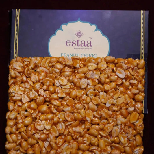 Crunchy Groundnut Chikki made with roasted peanuts and jaggery from Estaa Sweets, Bangalore