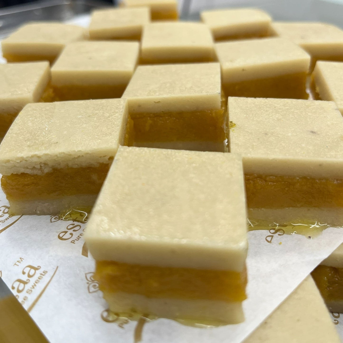 Kaju Pak sweet with layers of kaju and ghee Mysore Pak from Estaa Sweets Bangalore