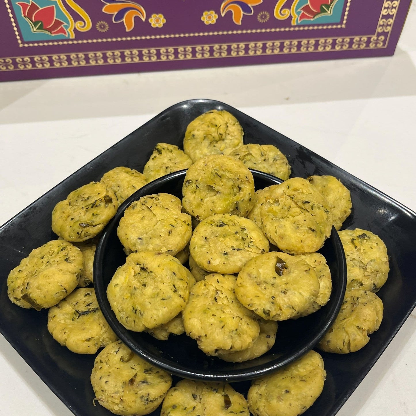Authentic North Indian Methi Mathri snack served fresh by Estaa Sweets