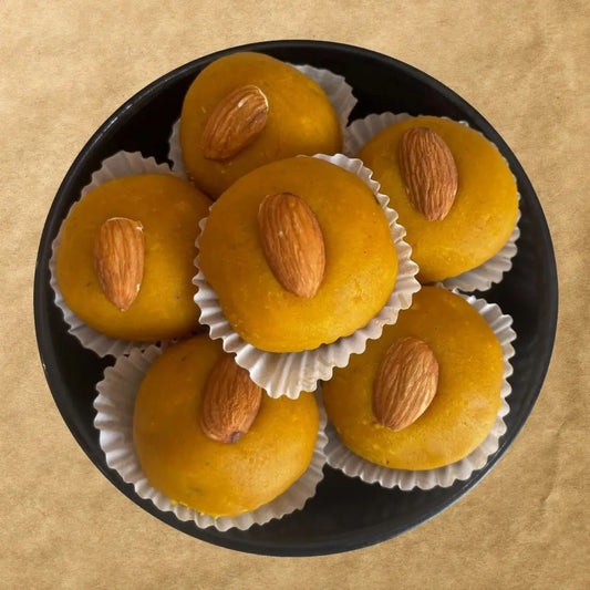 Bandar Laddu – soft and crumbly Andhra sweet from Estaa Sweets Bangalore, made with gram flour, jaggery, and ghee, a coastal specialty from Machilipatnam at Estaa Sweets, Bangalore