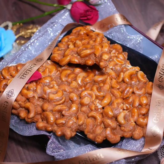 Andhra-style Kaju Pakam from Estaa Sweets, Bangalore – crunchy cashew brittle made with jaggery, a traditional South Indian sweet treat