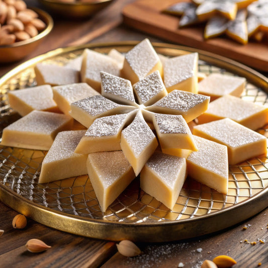 Premium Kaju Katli made with pure cashew and desi ghee, diamond-shaped Indian sweet from Estaa Sweets, Bangalore